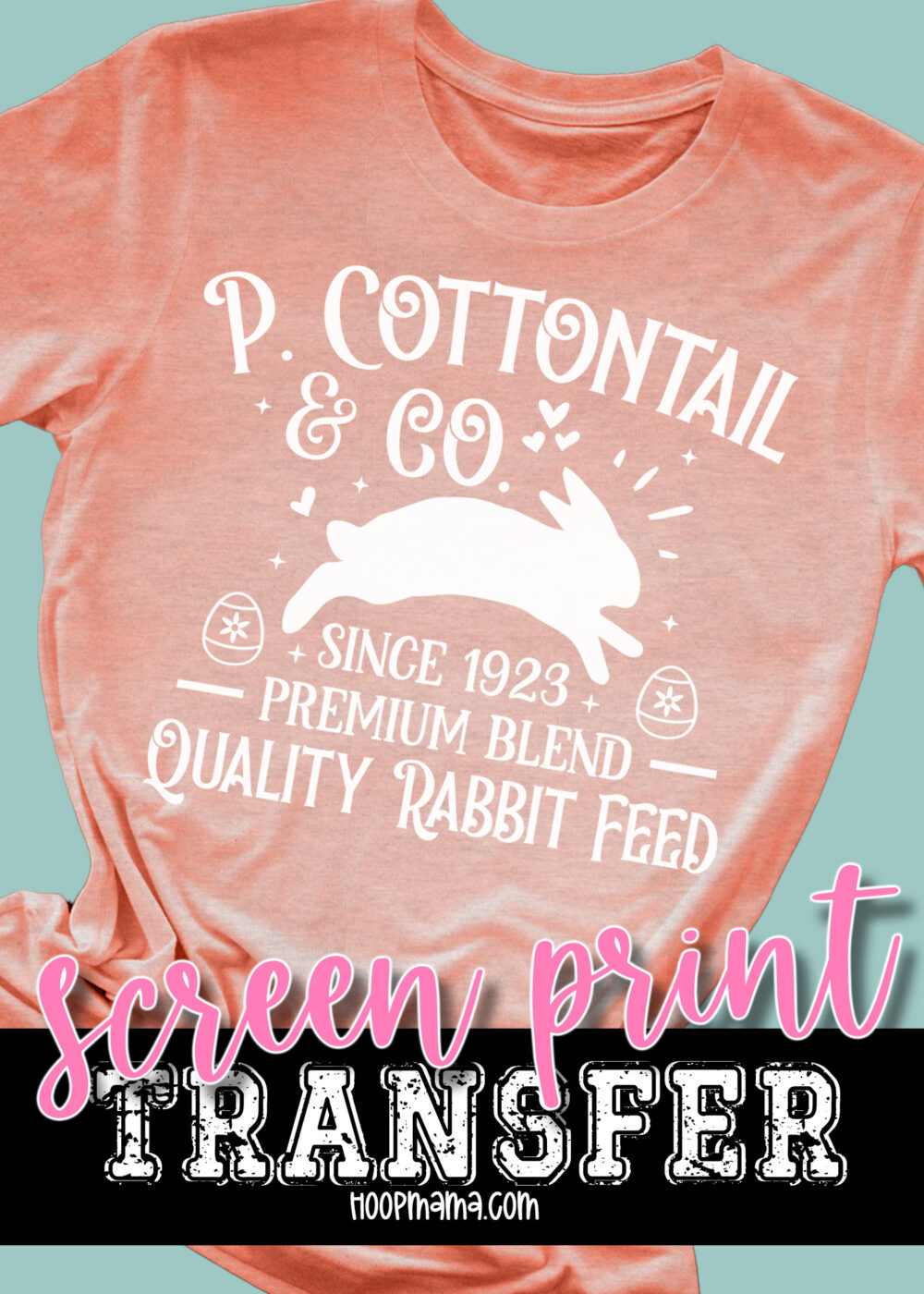 SPT-D2C1 - P Cottontail & co - WHITE - 10.5" - SCREEN PRINT TRANSFER