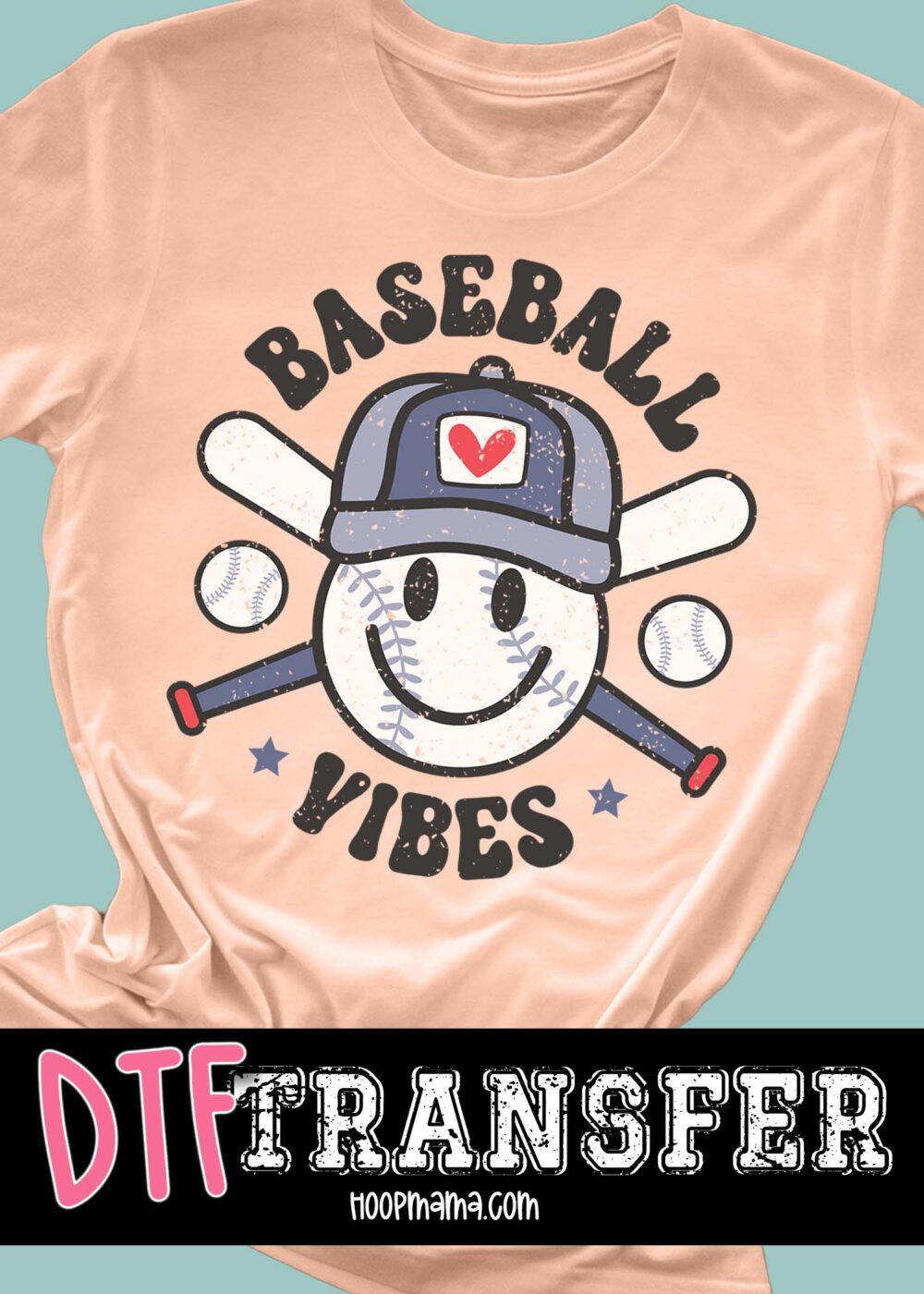 23-0222- Baseball Vibes Heart Hat- DTF Transfer