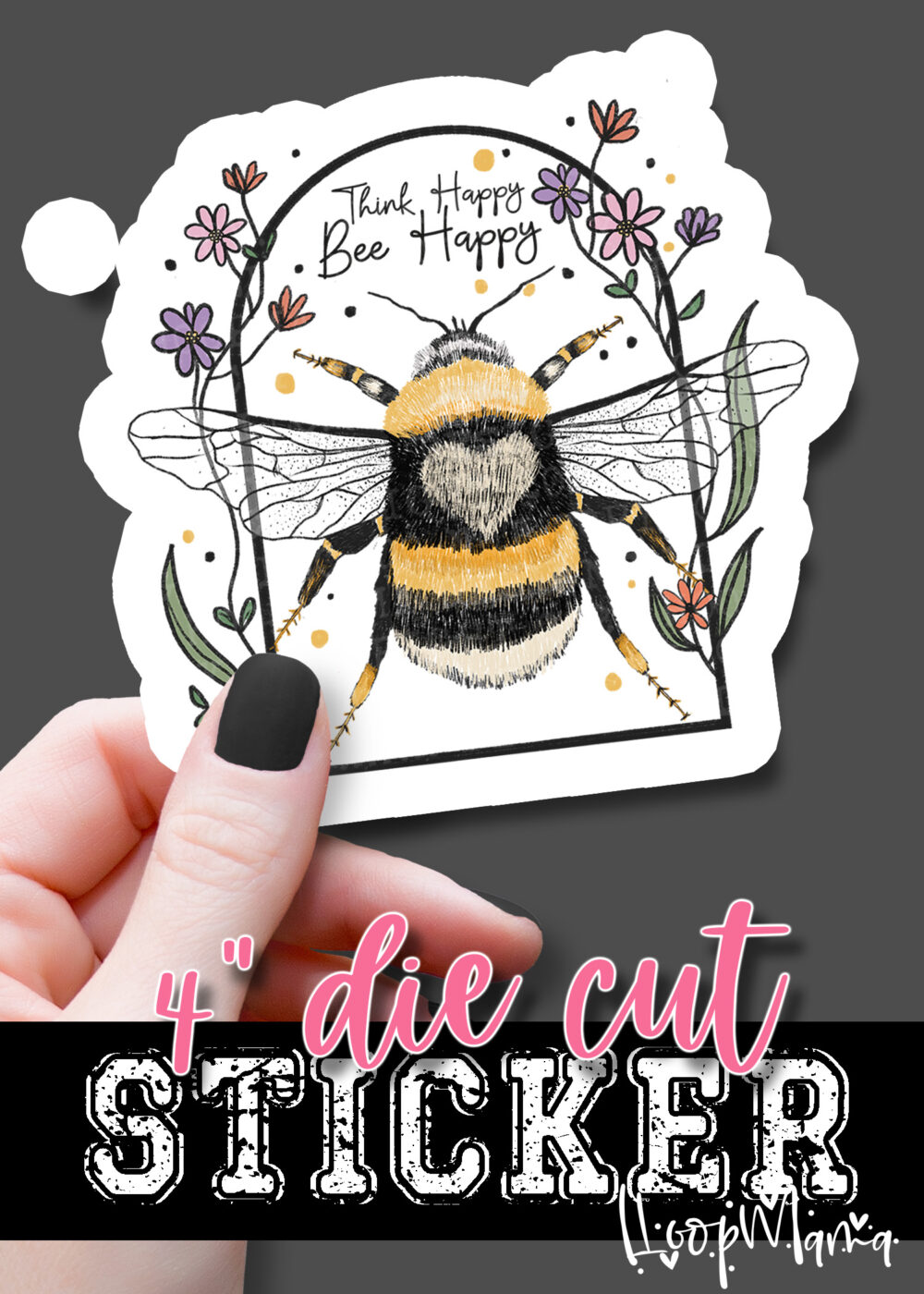 DC23-0355 - Think Happy Bee Happy - DIE CUT STICKER