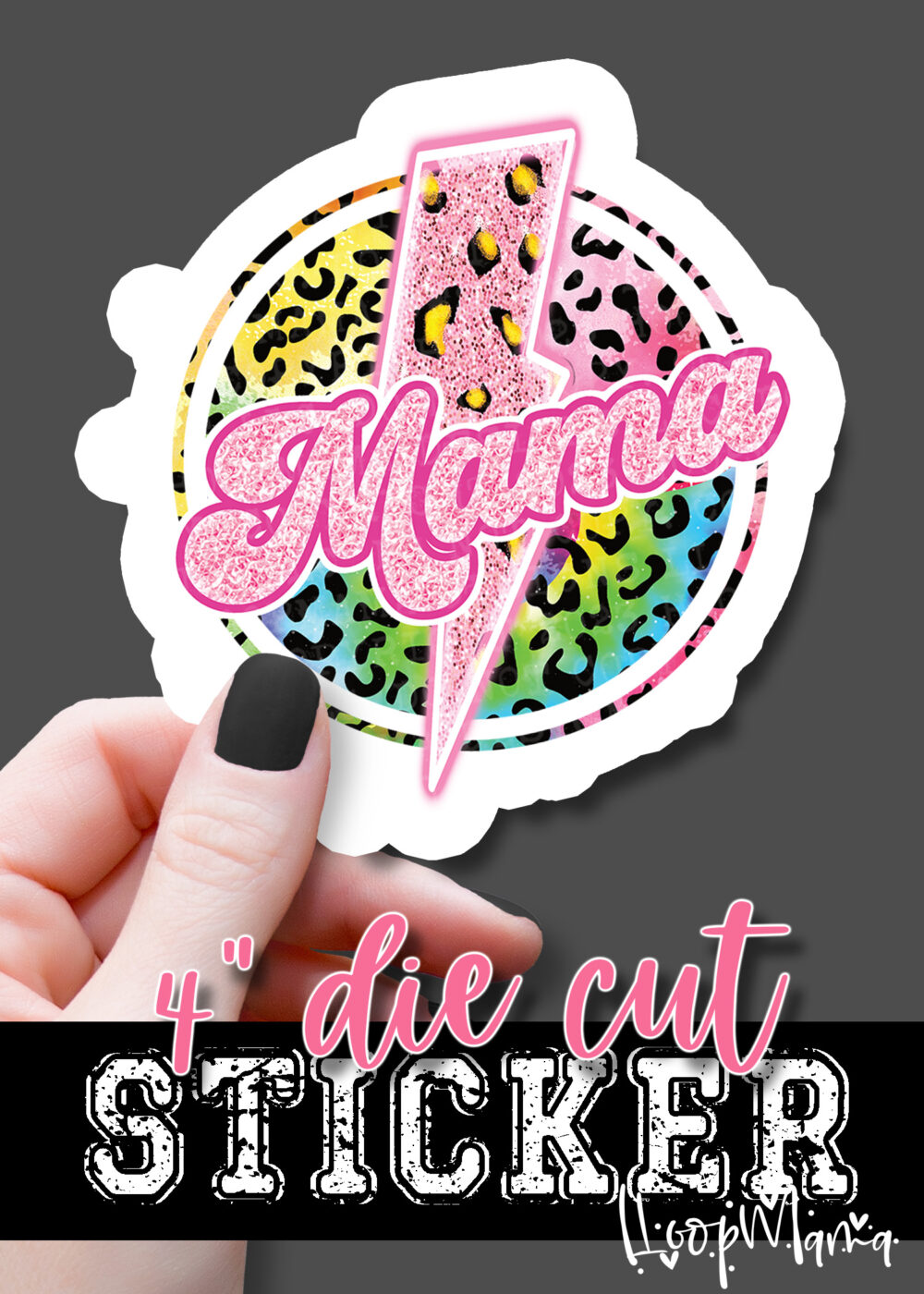 DC23-0302 - Mama Rainbow Leopard Print Circle - DIE CUT STICKER