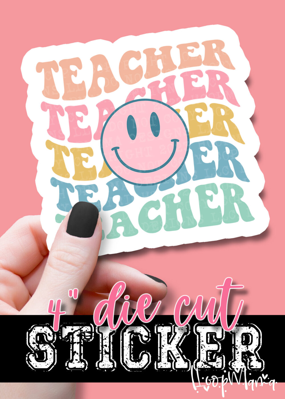 DC23-0304 - Teacher Retro With A Smile - DIE CUT STICKER