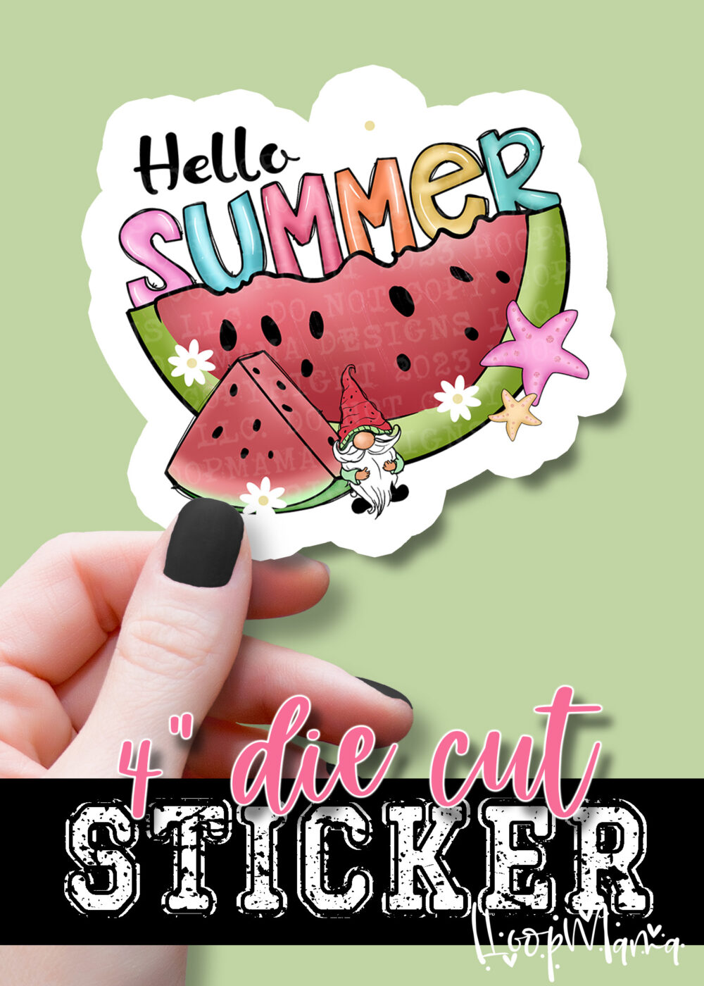 DC23-0388 - Hello Summer Watermelon Gnome - DIE CUT STICKER