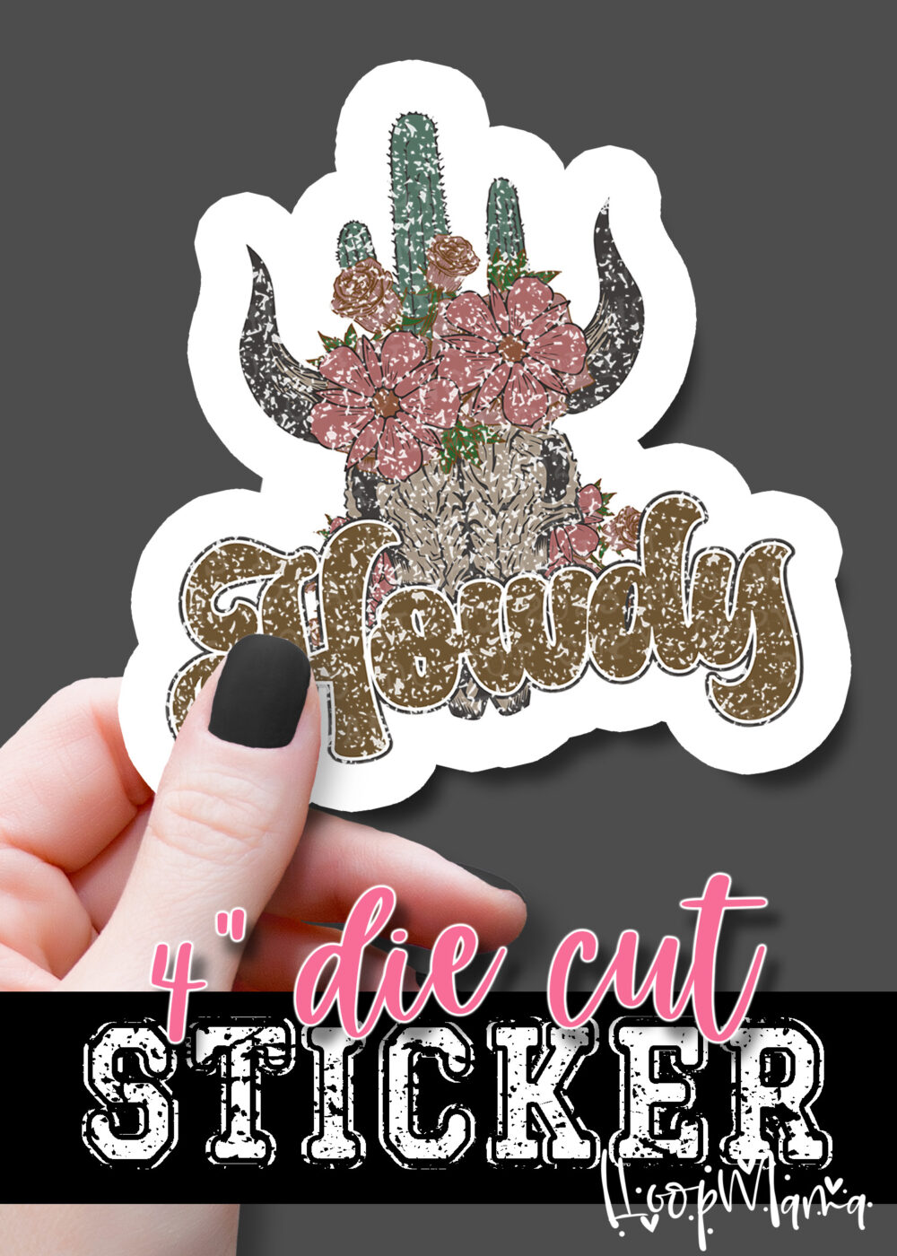 DC23-0568 - Howdy Cow Skull Cactus - DIE CUT STICKER