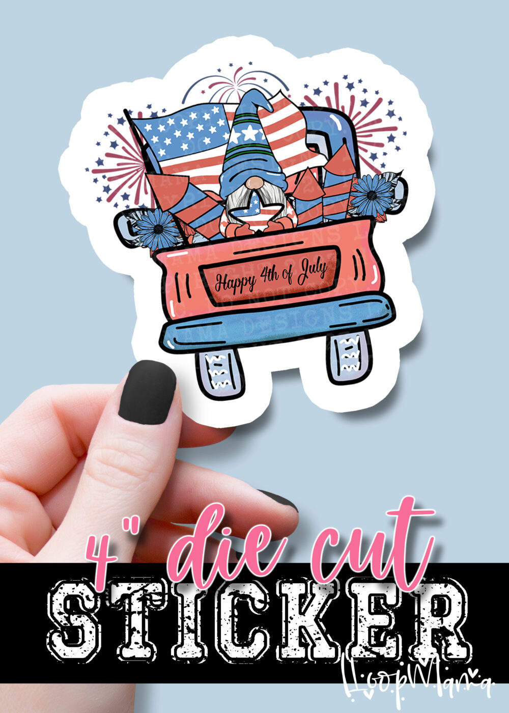 DC23-0791 - Happy 4th Of July Gnome - DIE CUT STICKER