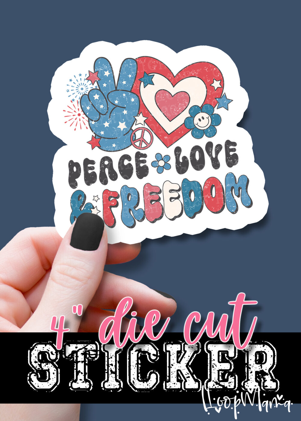 DC23-0750 - Peace Love Freedom - DIE CUT STICKER