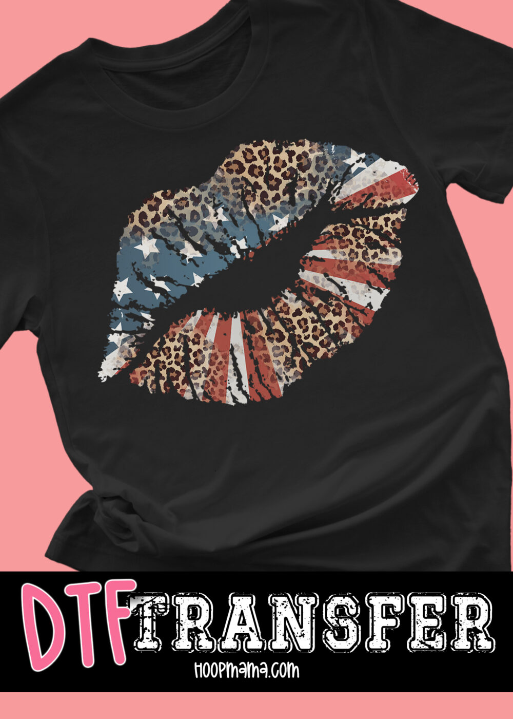 23-0859 - Cheetah American Flag Lips - DTF Transfer