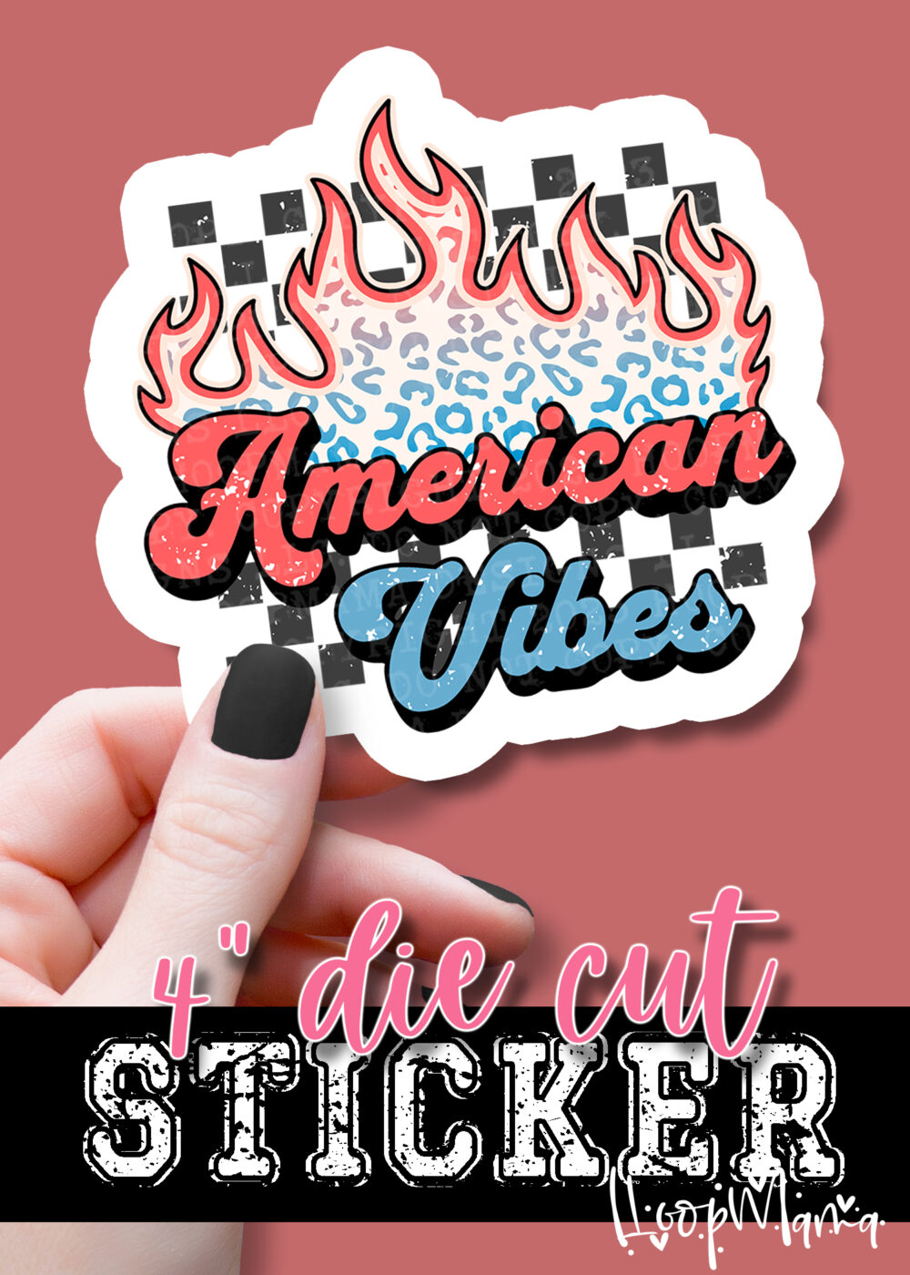 DC23-0879 - American Vibes Flames - DIE CUT STICKER