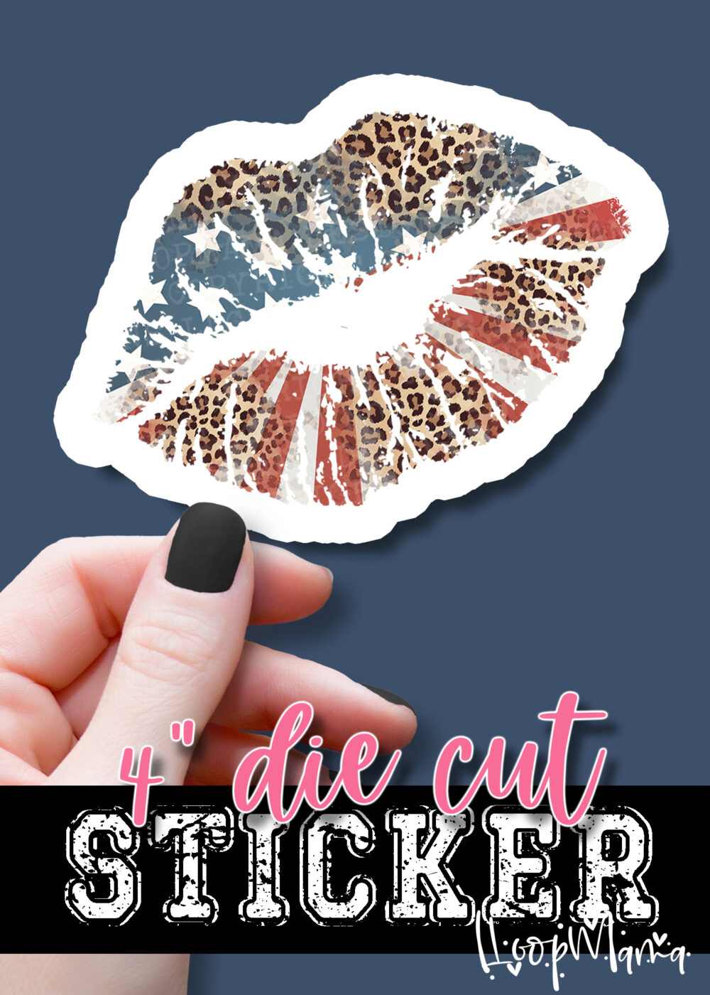 DC23-0859 - Cheetah American Flag Lips - DIE CUT STICKER