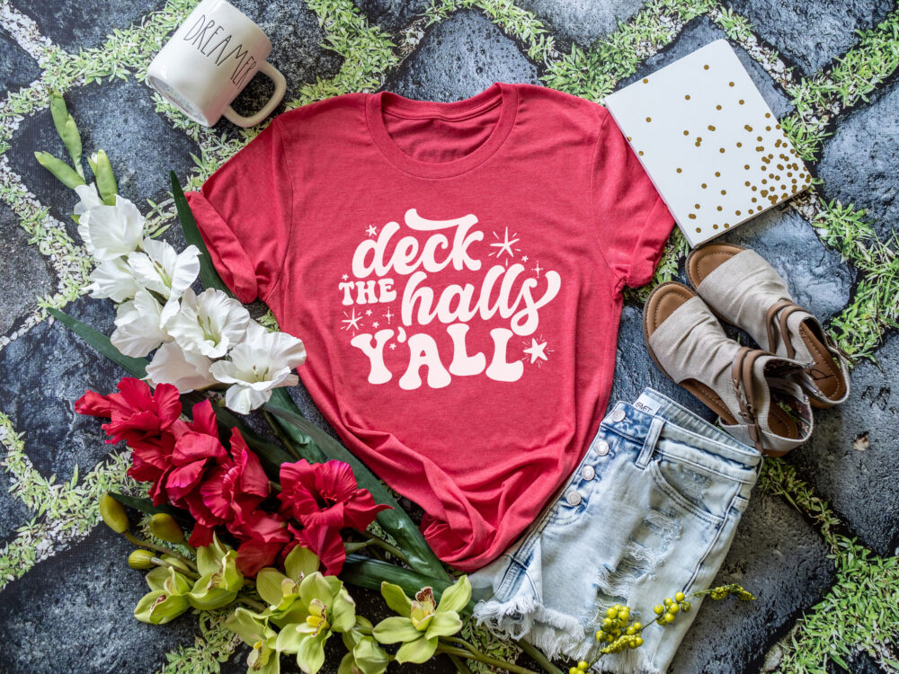 Alternative view of SPT-CS5C5  - Deck The Halls Yall - WHITE - 10.5" - SCREEN PRINT TRANSFER