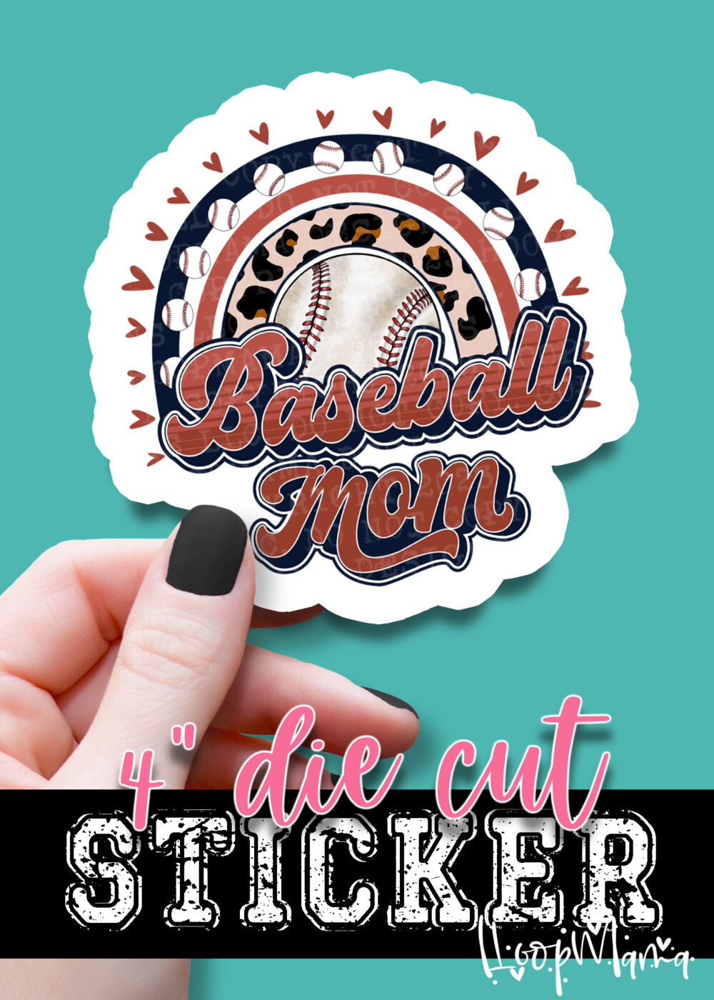 N24JAN18-080 - Baseball Mom Rainbow - DIE CUT STICKER