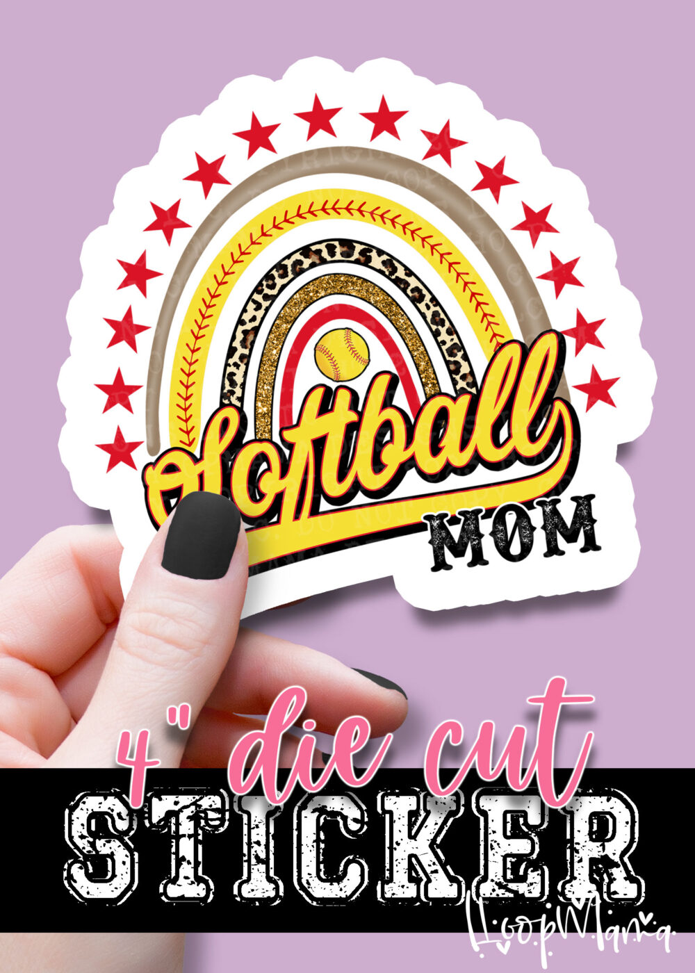 N24-JAN29-001 - Rainbow Softball Mom - DIE CUT STICKER
