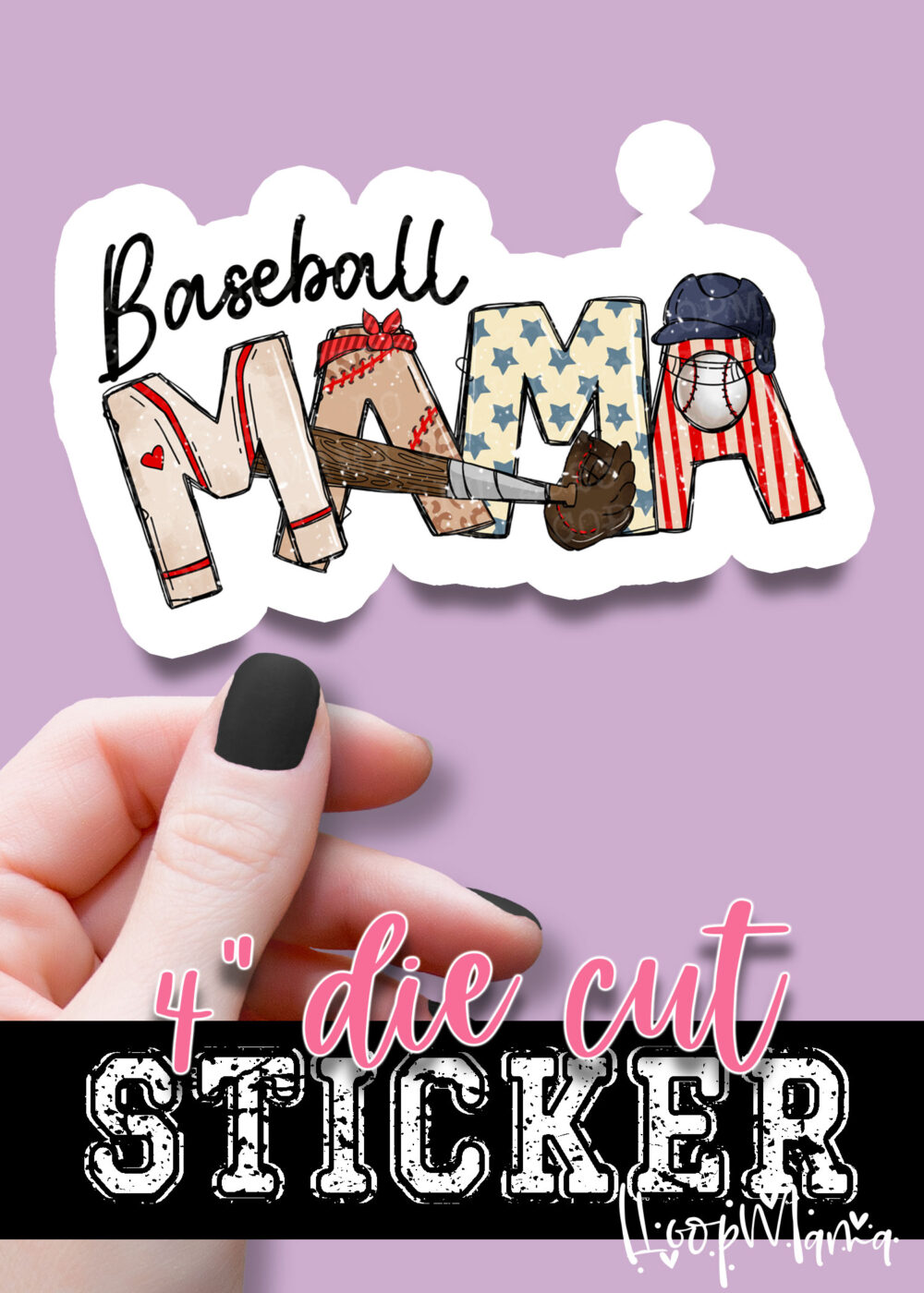 N24JAN18-092 - Baseball Mama - DIE CUT STICKER