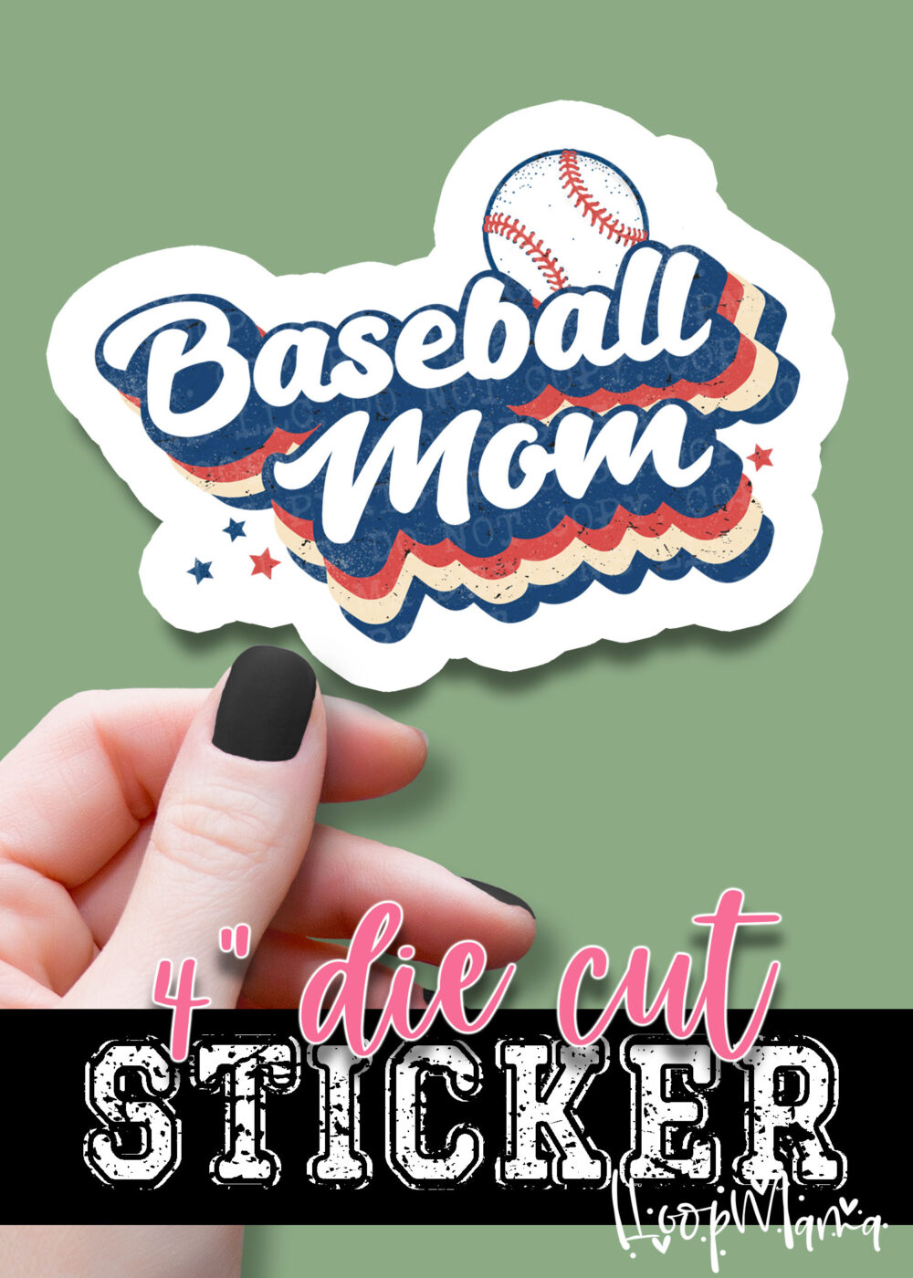 N24JAN18-014 - Baseball Mom Vintage - DIE CUT STICKER