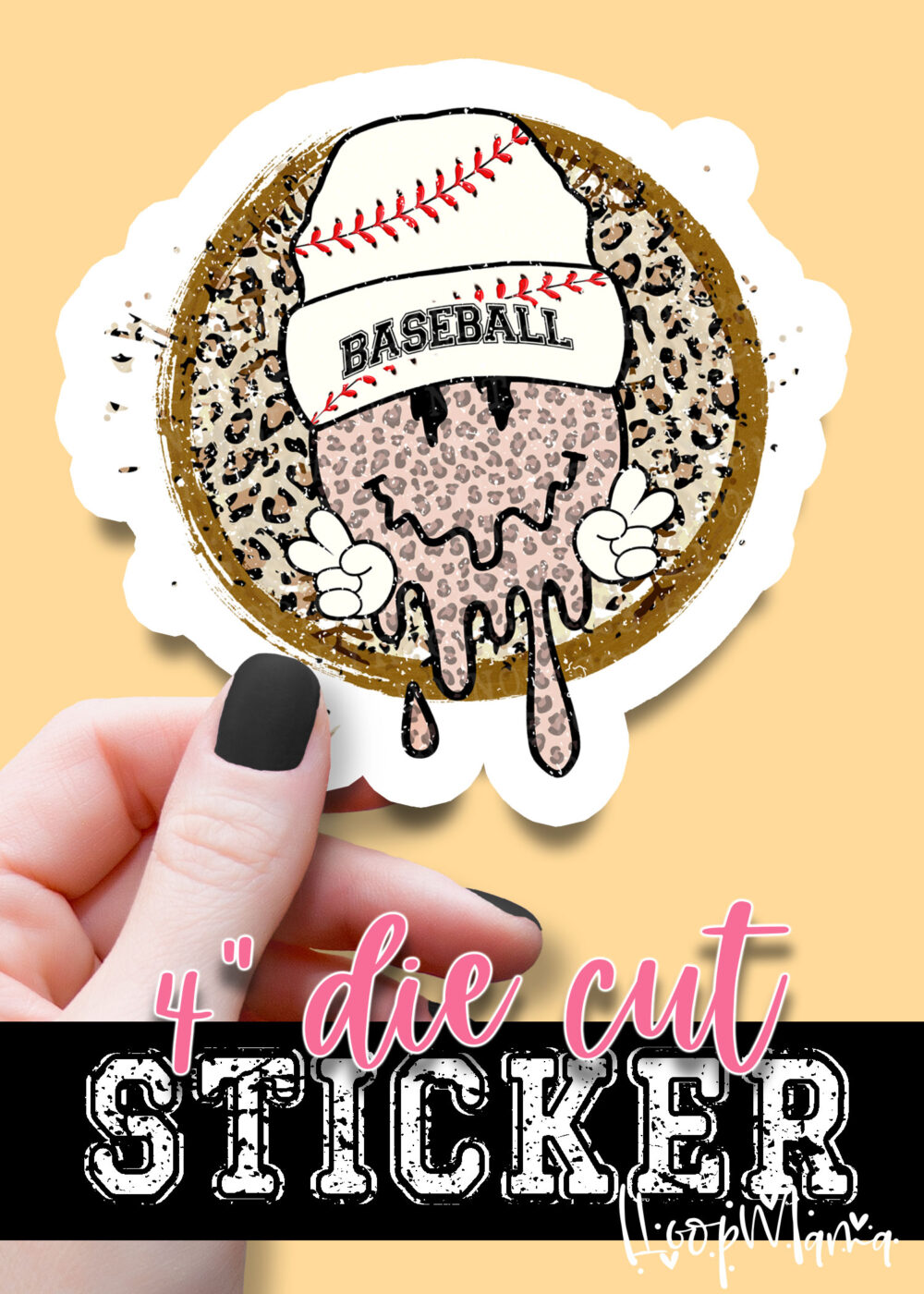 N24JAN18-07 - Smiley Baseball - DIE CUT STICKER