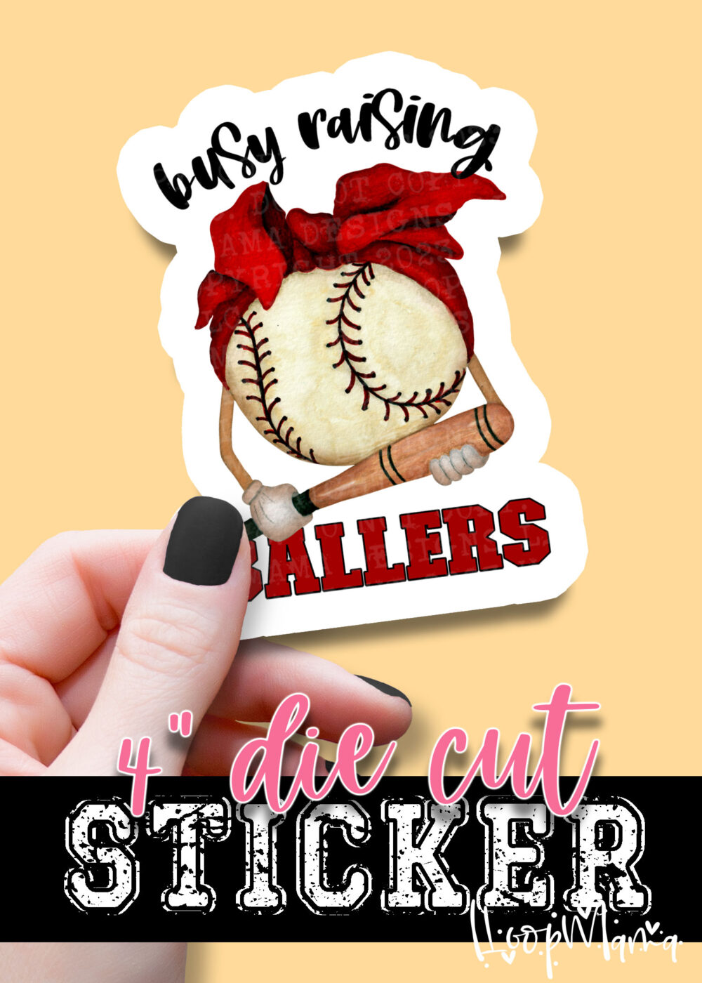 N24JAN18-083 - Red Bow Busy Raising Ballers - DIE CUT STICKER