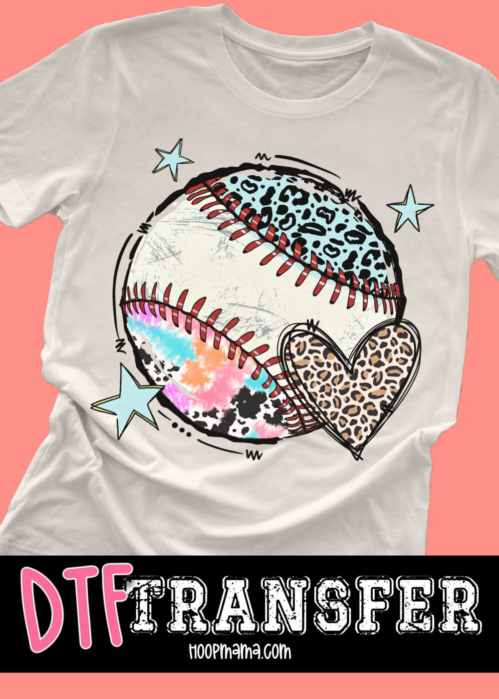 N24JAN18-037 - Baseball Leopard Heart - DTF TRANSFER