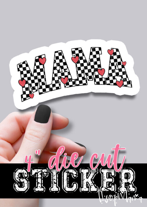 DC-B25-JAN13 - Mama Checkered Hearts - DIE CUT STICKER