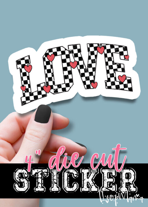 DC-B25-JAN12 - Love Checkered Hearts - DIE CUT STICKER