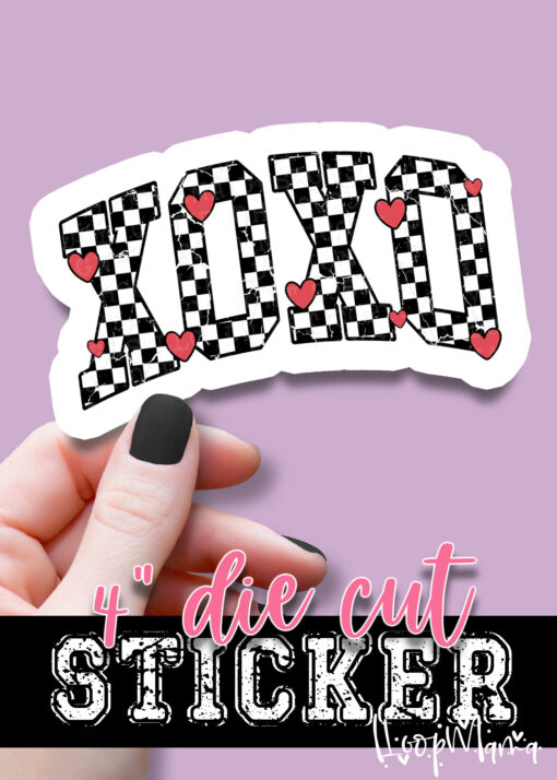 DC-B25-JAN10 - XOXO CHeckered With Hearts - DIE CUT STICKER