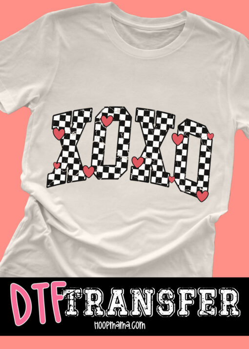 DTF-B25-JAN10 - XOXO CHeckered With Hearts - DTF TRANSFER