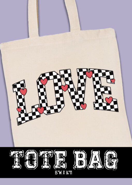 TB-B25-JAN12 - Love Checkered Hearts - TOTE BAG