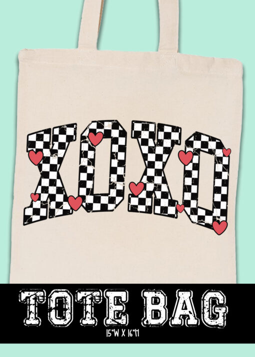 TB-B25-JAN10 - XOXO CHeckered With Hearts - TOTE BAG