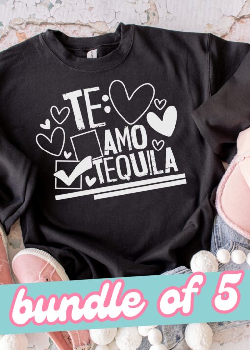 SPT-G3C2 - BUNDLE OF 5 - Te Amo Tequila - WHITE - 11 INCH - SCREEN PRINT TRANSFER