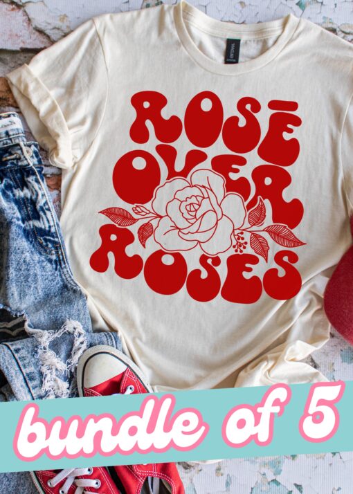 SPT-H5E2 - BUNDLE OF 5 - ROSES OVER ROSES - METALLIC RED - 11 INCH - SCREEN PRINT TRANSFER