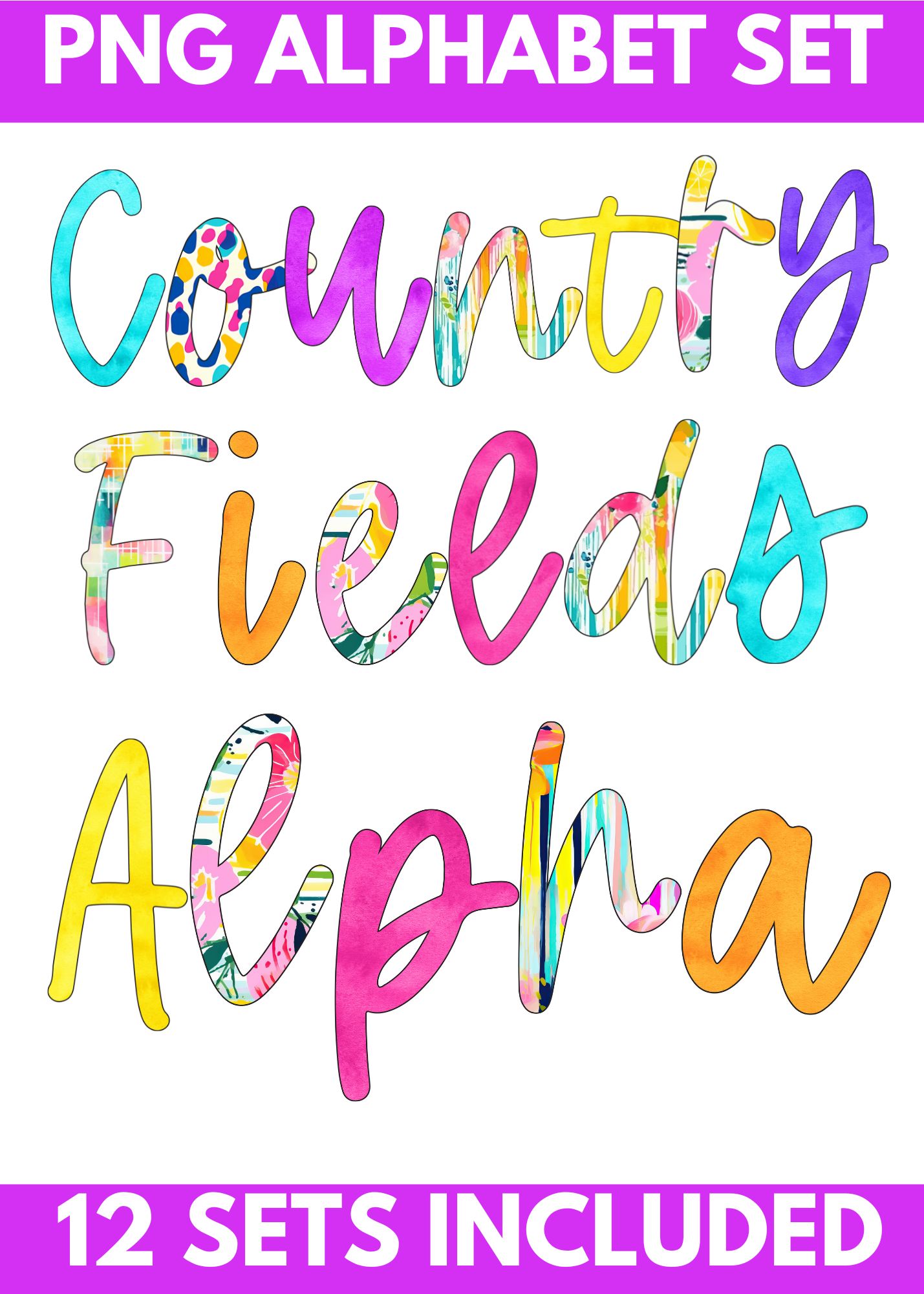 Country Fields PNG Alpha Font - 12 Complete Sets - DIGITAL DOWNLOAD