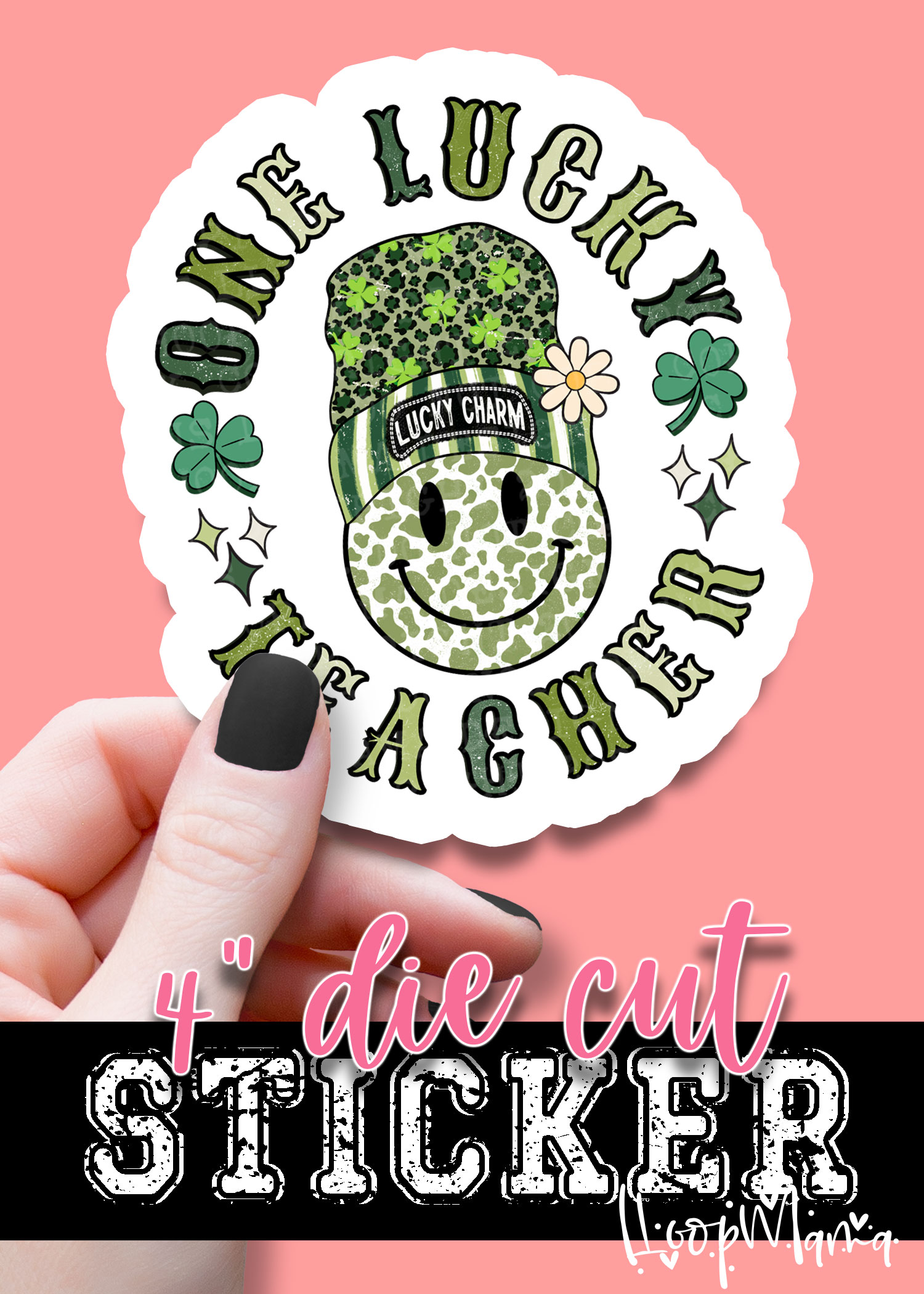 N25-FEB013 - Smiley One Lucky Teacher - DIE CUT STICKER