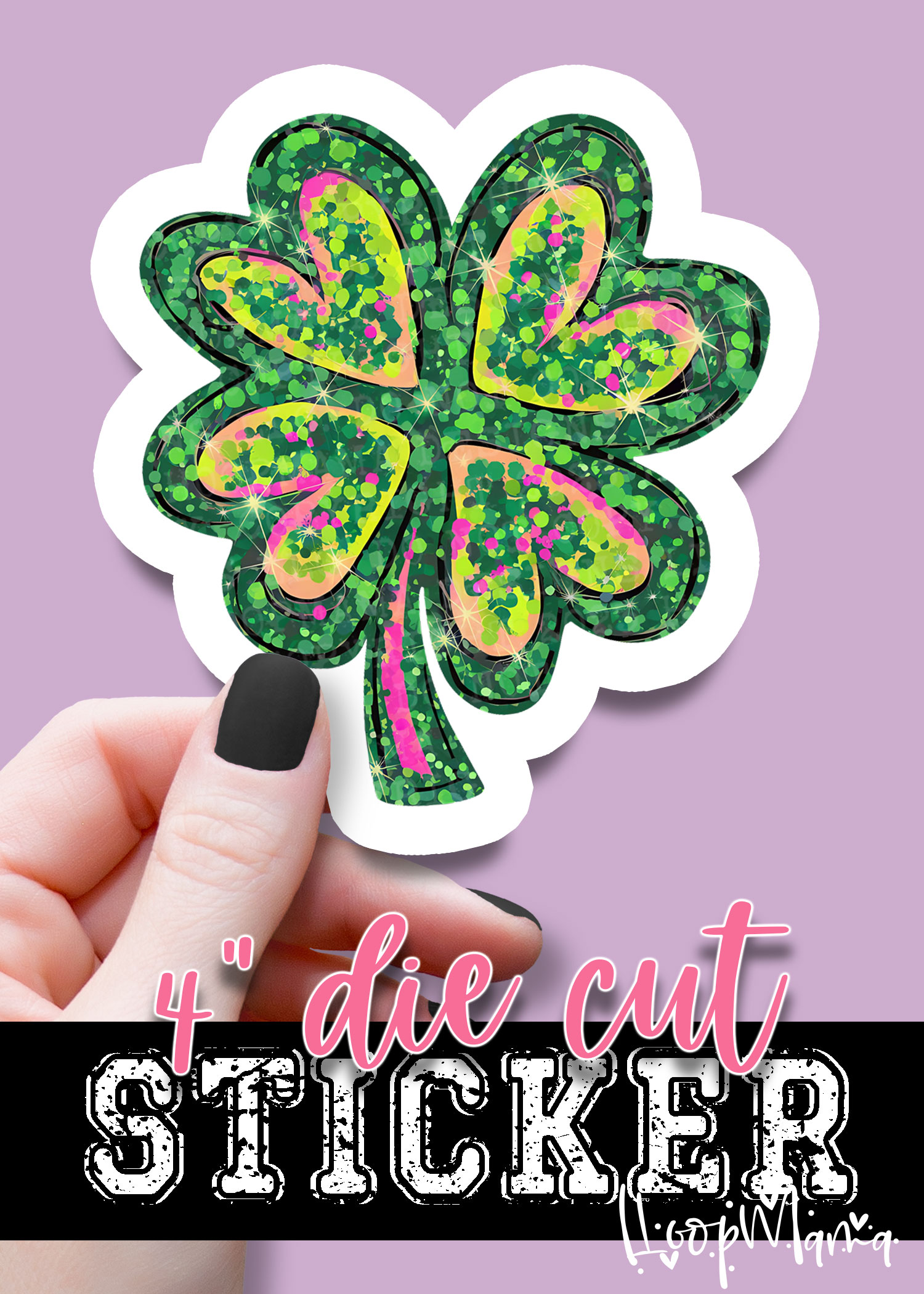 N25-FEB031 - Glitter Pink Shamrock - DIE CUT STICKER